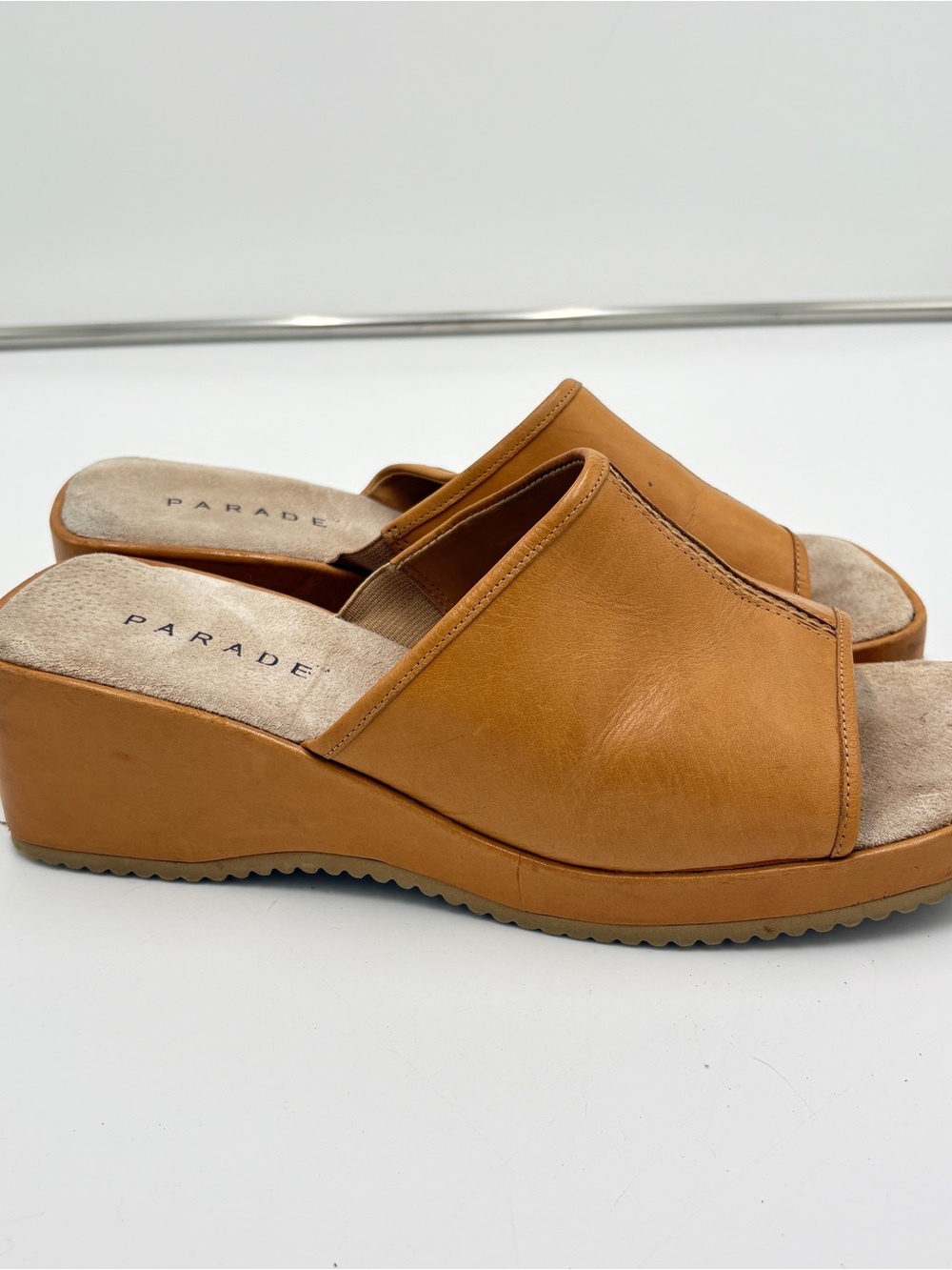 Vintage Y2K 90s Parade Slide Mule Wedge Sandals Tan Leather Women’s Size 10 Wide